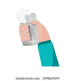 hand with beer in can isolated design