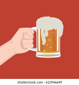 Hand and Beer mug. Flat icon decoration. Vector illustration. Good for design.