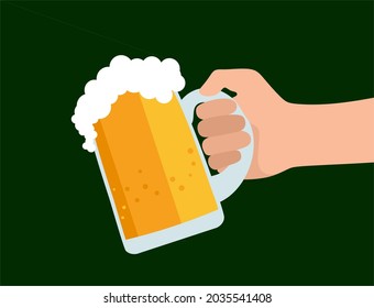 Una mano con una taza de cerveza. Oktoberfest. Ilustración vectorial para afiches de aplicaciones móviles.