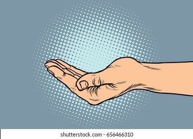 hand hand begging gesture. Pop art retro vector illustration