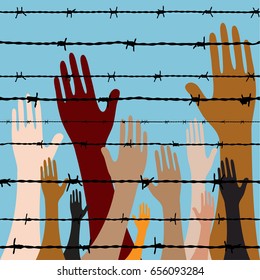 hand behind barbed wire seamless vector