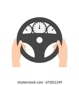 hand behind wheel. Vector illustration isolated on white background
