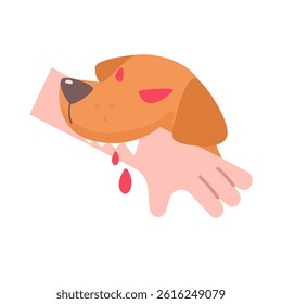 A hand being bitten by a dog until blood is dripping. A concept of rabies prevention.