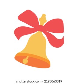 Hand bell with bow illustration. School supply flat design. Office element - stationery and school supply. Back to school. Festive decorative element for Christmas holidays. School hand bell icon.