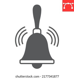 Hand bell glyph icon, school and education, bell vector icon, vector graphics, editable stroke solid sign, eps 10.