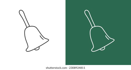 Hand bell line drawing vector design. Percussion instrument hand bell clipart drawing in linear style isolated on white and chalkboard background. Musical instrument clipart concept