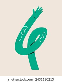 Hand, bended, curved hand. Colorful vector illustration
