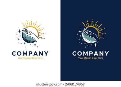 hand between the sun and the moon illustration vector logo design