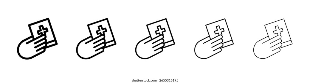 La mano en el icono de la Biblia llenó el concepto plano de la señal para el Diseño web.
