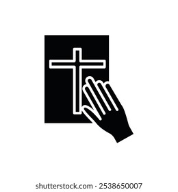 Hand in Bible icon flat line symbol set.