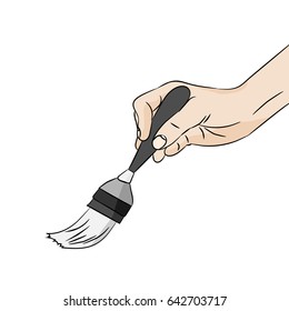 Hand with a big brush on white background