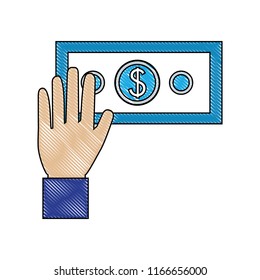 hand with bill dollar isolated icon