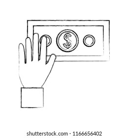 hand with bill dollar isolated icon
