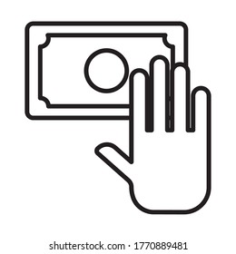 hand with bill dollar line style icon vector illustration design