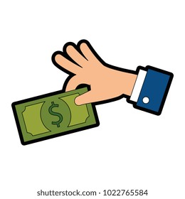 hand with bill dollar money icon