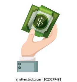 hand with bill dollar money icon