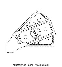 hand with bill dollar money icon