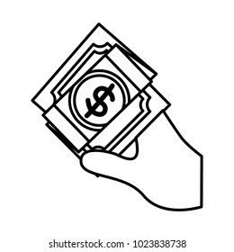 hand with bill dollar money icon