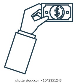 hand with bill dollar money icon