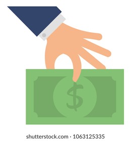 hand with bill dollar money icon