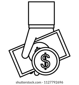 hand with bills and coin