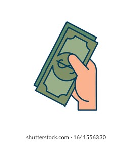hand with bills dollar isolated icon vector illustration design