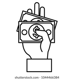 hand with bills dollar money icon