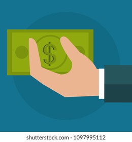 hand with bills dollar money icon