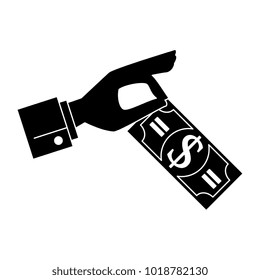 hand with bills dollars isolated icon