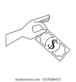 hand with bills dollars isolated icon