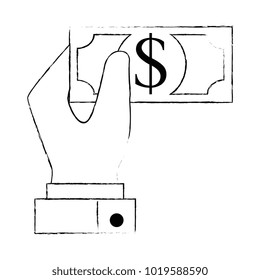 hand with bills dollars isolated icon