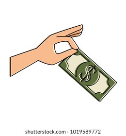 hand with bills dollars isolated icon