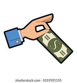 hand with bills dollars isolated icon