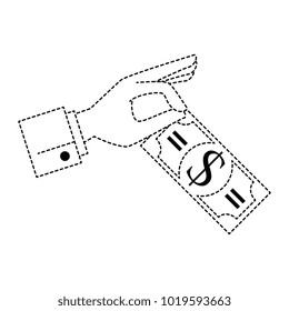 hand with bills dollars isolated icon