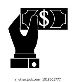 hand with bills dollars isolated icon