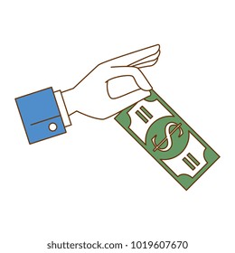 hand with bills dollars isolated icon