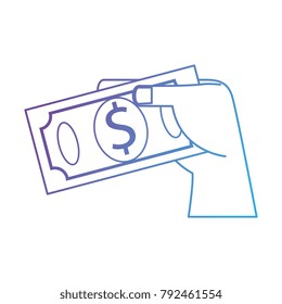 hand with bills dollars isolated icon