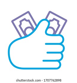 hand with bills dollars line style icon vector illustration design