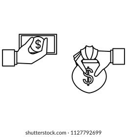 hand with bills and money bag