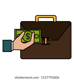 hand with bills and portfolio