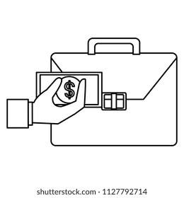 hand with bills and portfolio