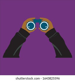 Hand With Binocular Cartoon Illustration 