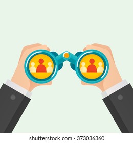 Hand And Binocular, Recruitment Concept. Vector Illustration