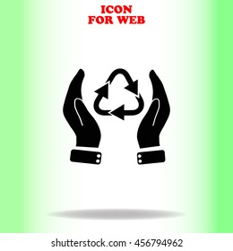 Hand and bio web icon. Black illustration on white background