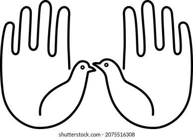 Hand bird. Sign. Logo. Continuous line drawing. Vector illustration, silhouette and line