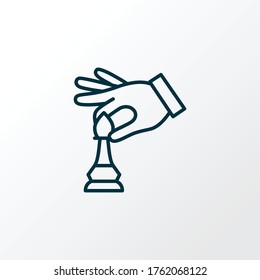 Hand with bishop icon line symbol. Premium quality isolated play element in trendy style.