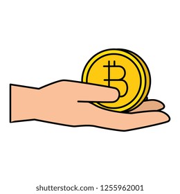 hand with bitcoin coin