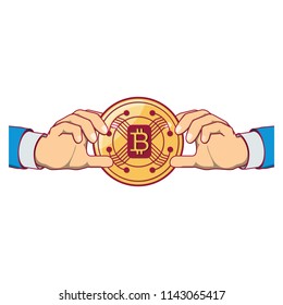 hand with bitcoin design