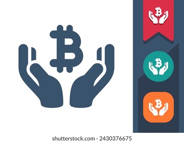 Hand, Bitcoin Icon. Donation, Buy, Pay, Loan, Cryptocurrency. Professional, pixel perfect vector icon.