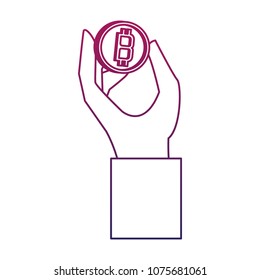 Hand with bitcoin purple lines